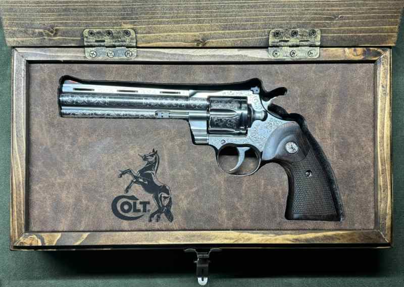 Engraved Colt Python 6&quot; w/custom wood case